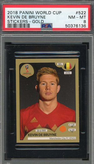 Kevin De Bruyne 2018 Panini World Cup Gold Stickers Card #522 PSA 8-Powers Sports Memorabilia