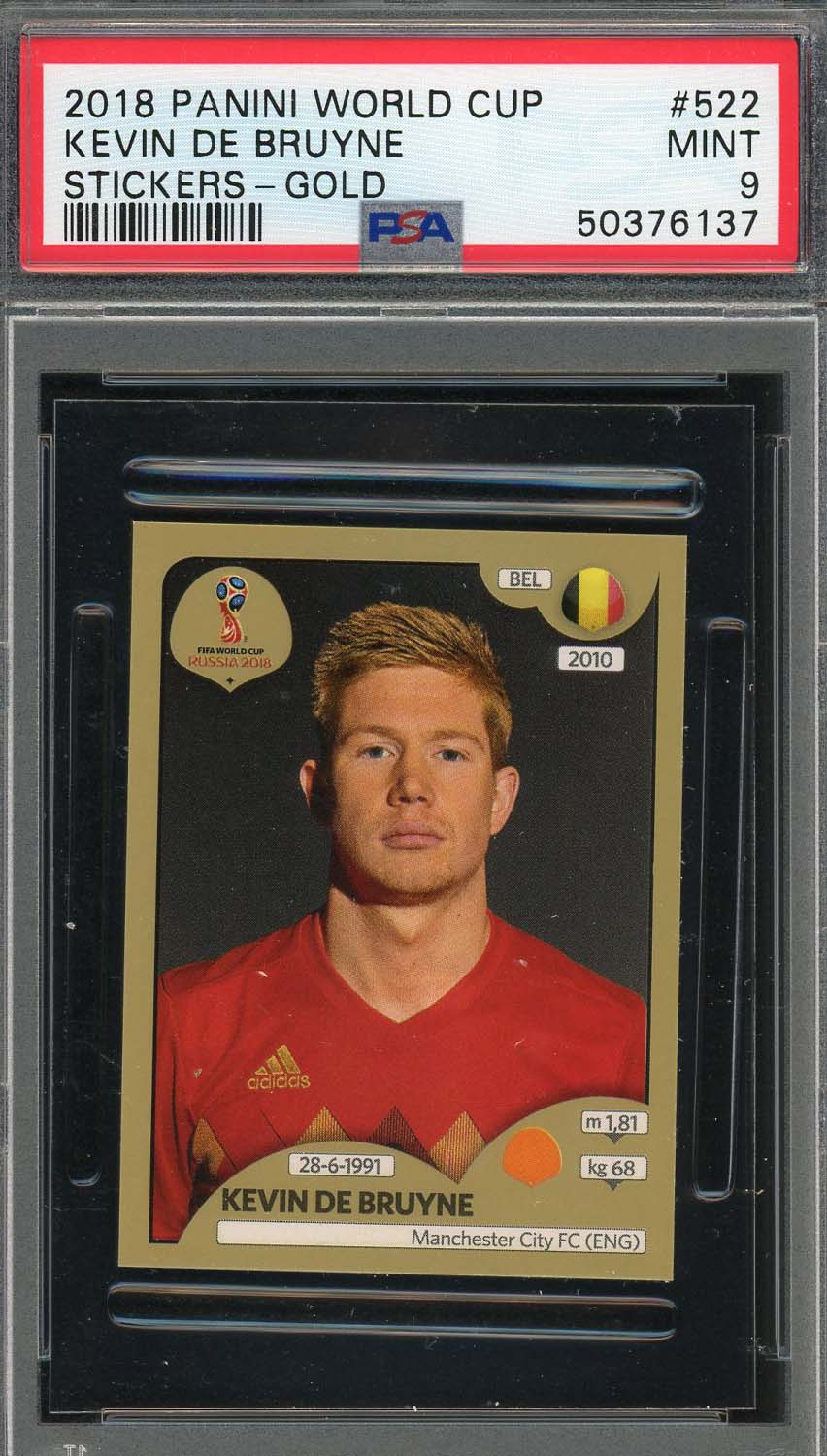 Kevin De Bruyne 2018 Panini World Cup Gold Stickers Card #522 PSA 9-Powers Sports Memorabilia