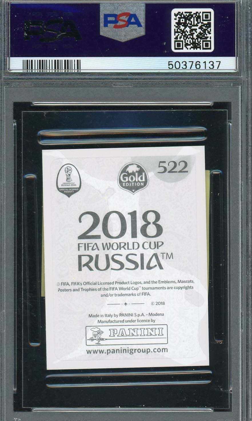 Kevin De Bruyne 2018 Panini World Cup Gold Stickers Card #522 PSA 9-Powers Sports Memorabilia