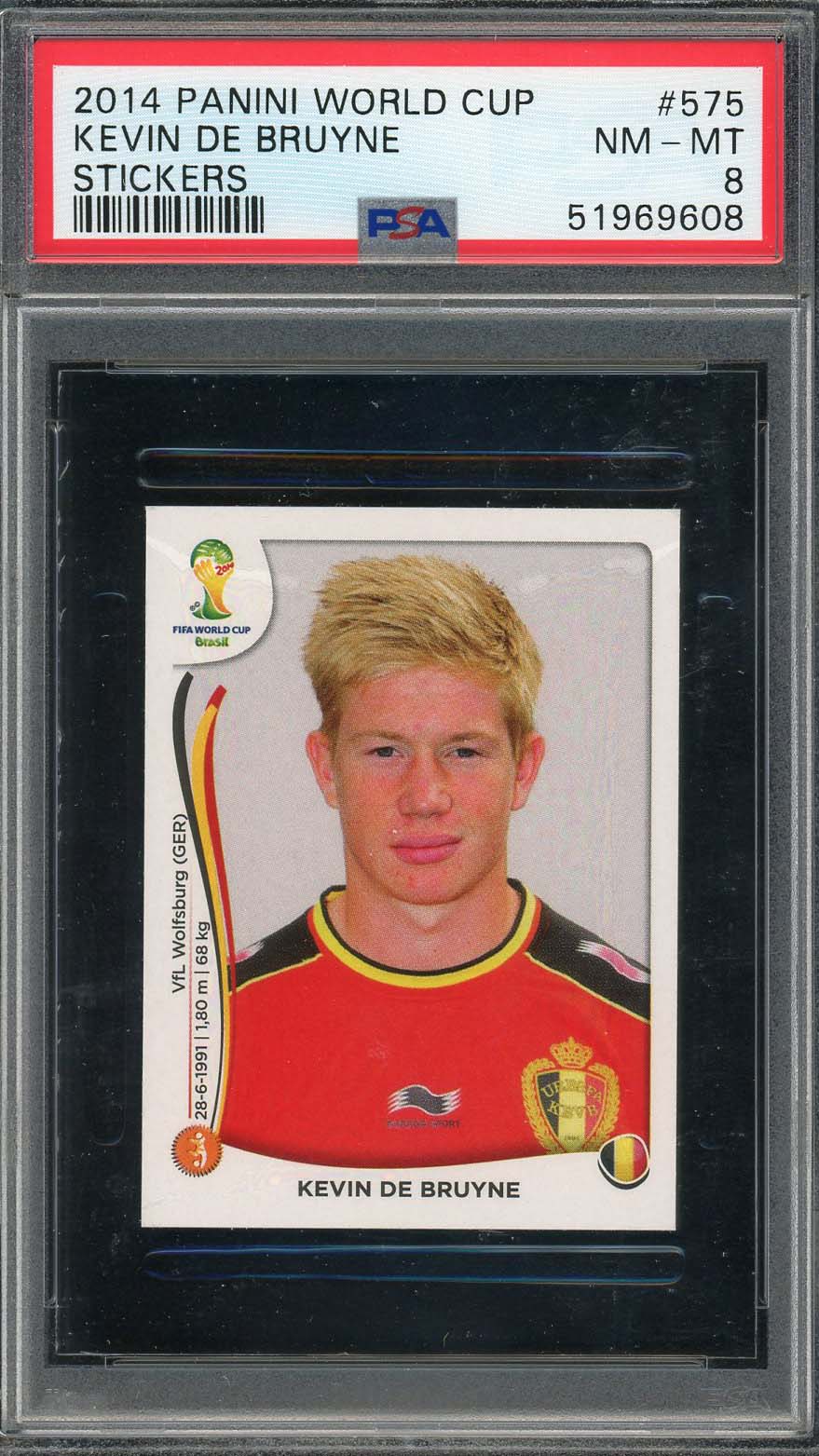 Kevin De Bruyne 2014 Panini World Cup Stickers Card #575 PSA 8-Powers Sports Memorabilia