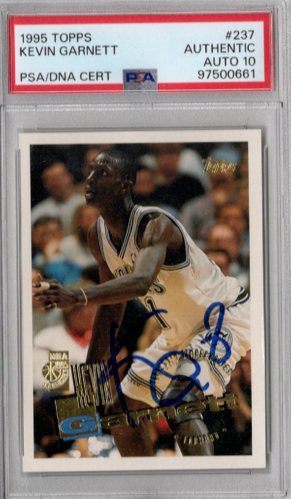 Kevin Garnett Signed Minnesota Timberwolves 1995 Topps Rookie Card #237 PSA Authenticated Encapsulated-Powers Sports Memorabilia