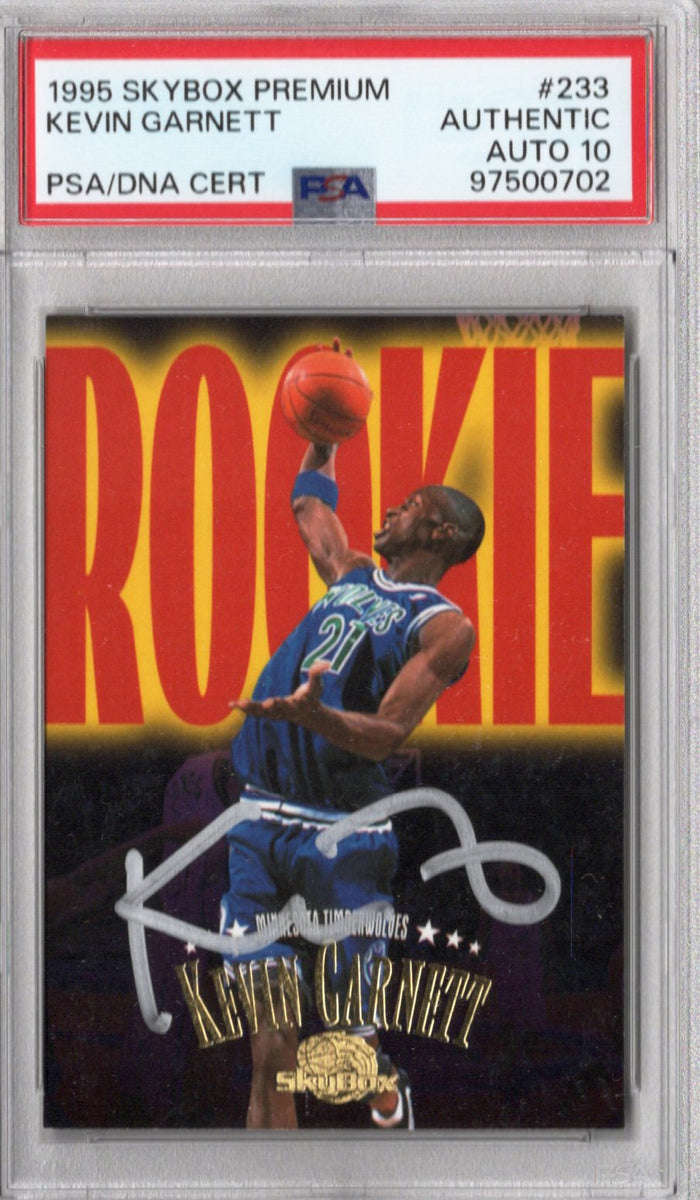Kevin Garnett Signed Minnesota Timberwolves 1995 Skybox Premium Rookie Card #233 PSA AUTHENTIC AUTO 10-Powers Sports Memorabilia