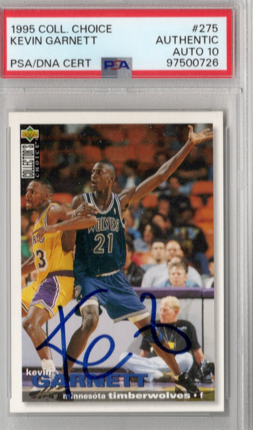 Kevin Garnett Signed Minnesota Timberwolves 1995 Upper Deck Rookie Card #275 PSA AUTHENTIC AUTO 10-Powers Sports Memorabilia