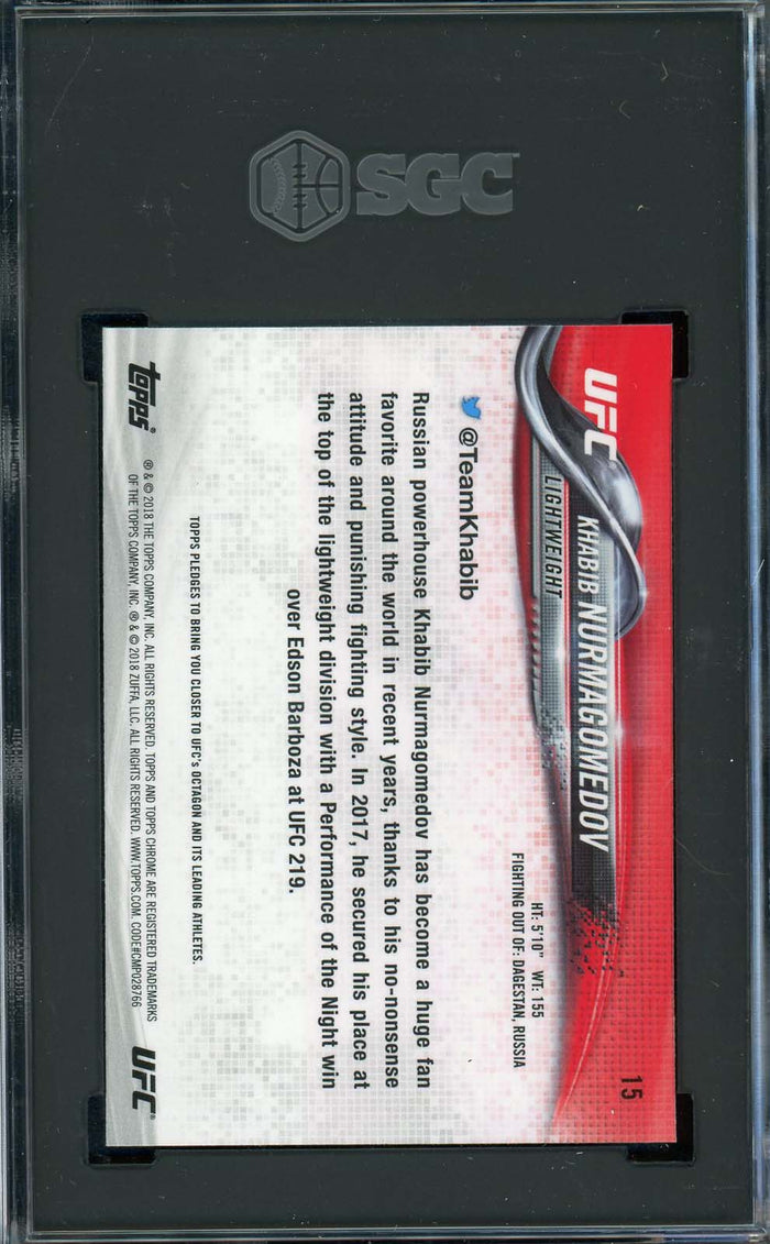 Khabib Nurmagomedov 2019 Topps Chrome UFC Card #15 Graded SGC 10-Powers Sports Memorabilia