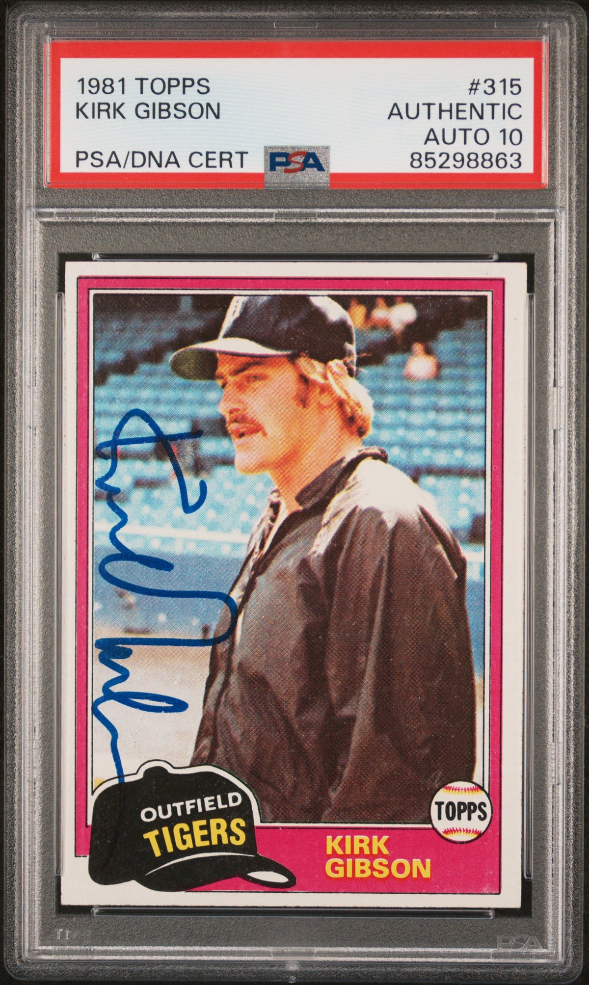 Kirk Gibson 1981 Topps Signed Baseball Rookie Card #315 Auto Graded PSA 10 98863-Powers Sports Memorabilia