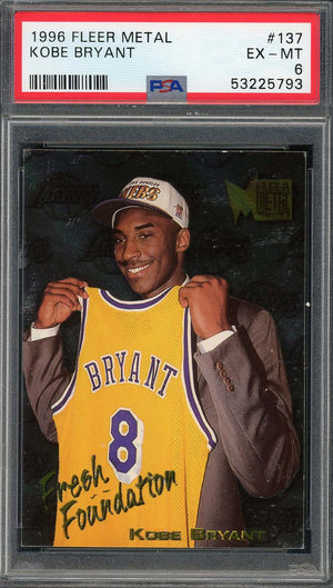 Kobe Bryant 1996 Fleer Metal Basketball Rookie Card RC #137 Graded PSA 6-Powers Sports Memorabilia