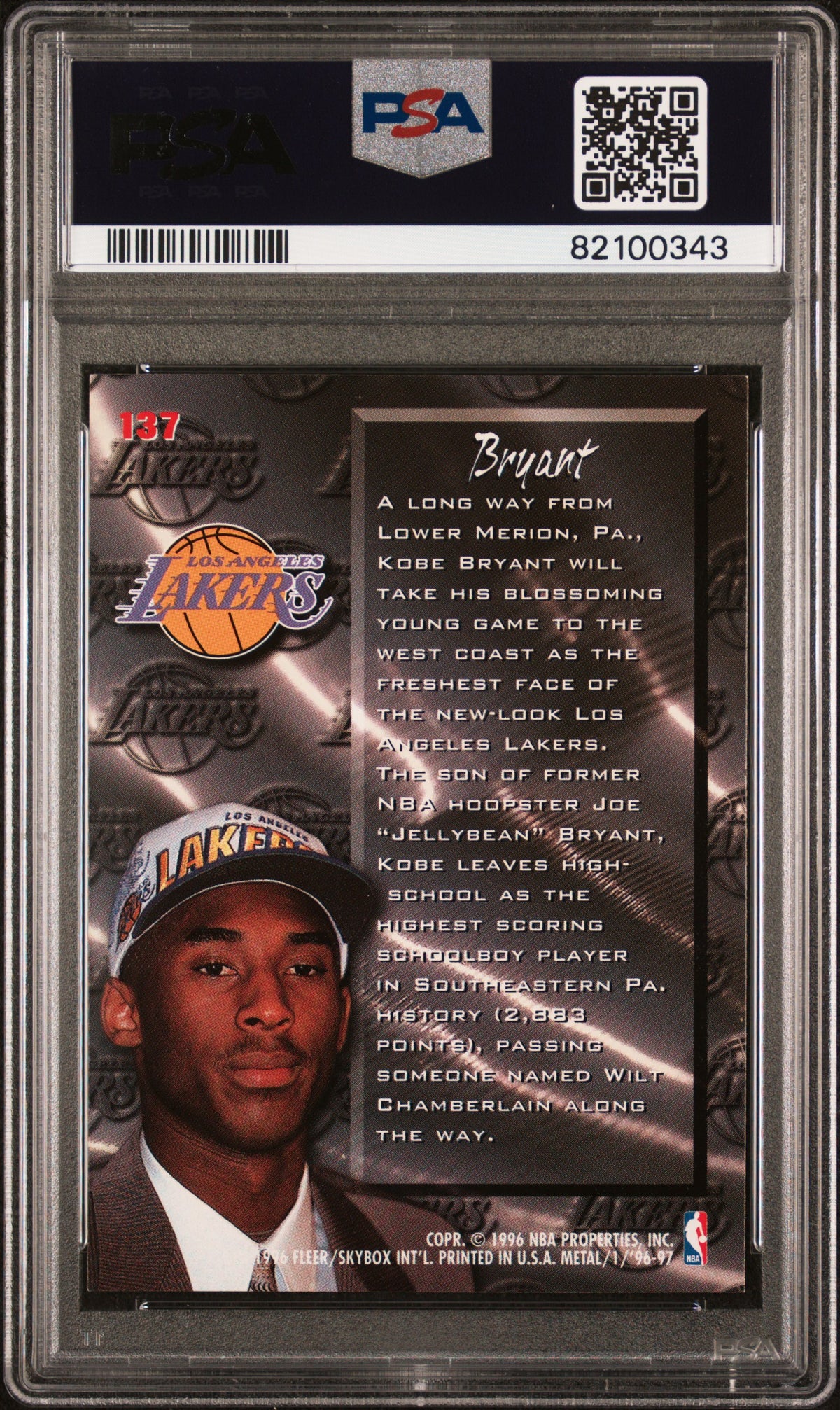 Kobe Bryant 1996 Fleer Metal Basketball Rookie Card #137 Graded PSA 7-Powers Sports Memorabilia