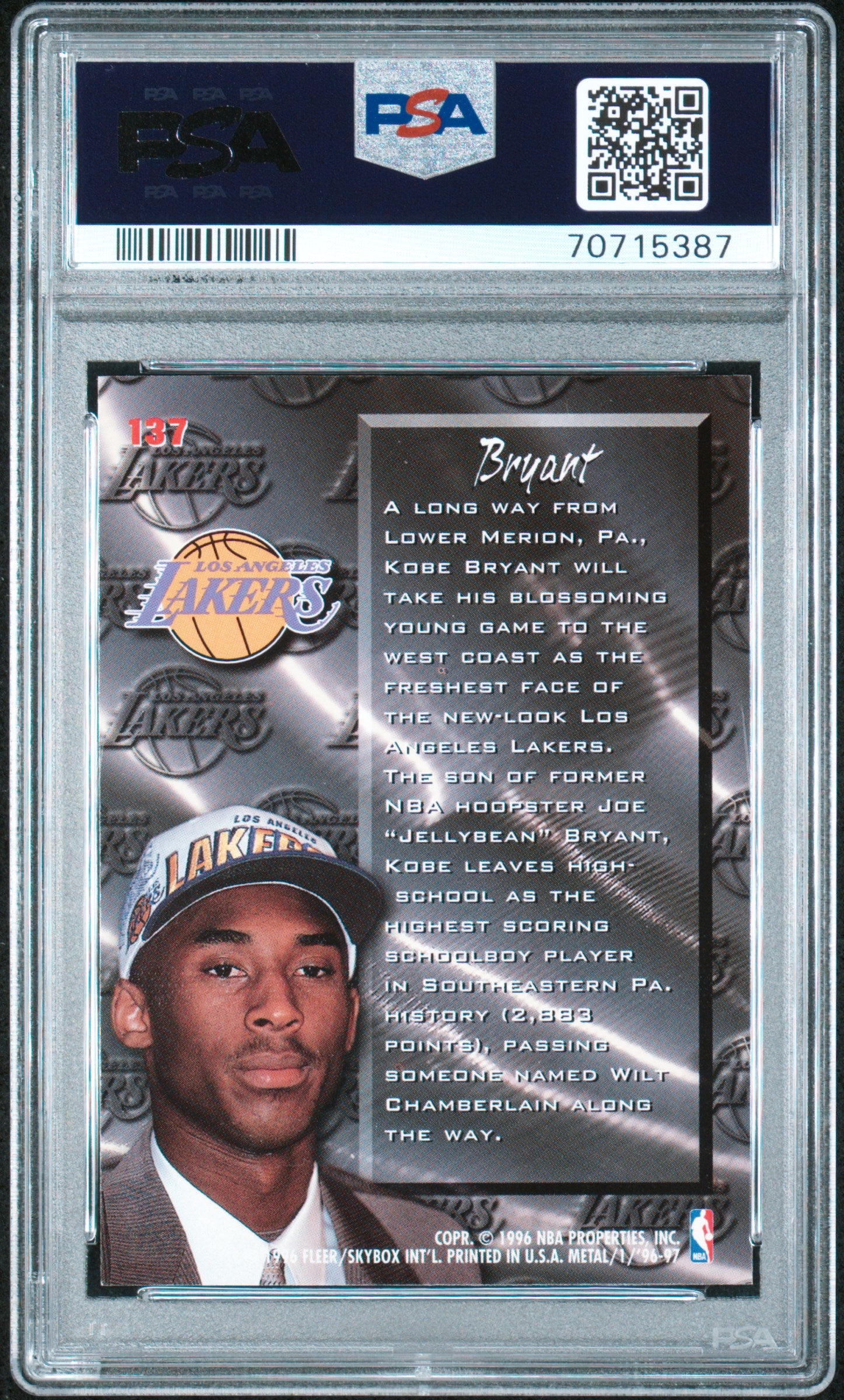 Kobe Bryant 1996 Fleer Metal Basketball Rookie Card #137 Graded PSA 8-Powers Sports Memorabilia
