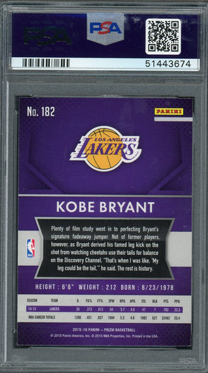 Kobe Bryant 2015 Panini Prizm Basketball Card #182 Graded PSA 9 MINT-Powers Sports Memorabilia