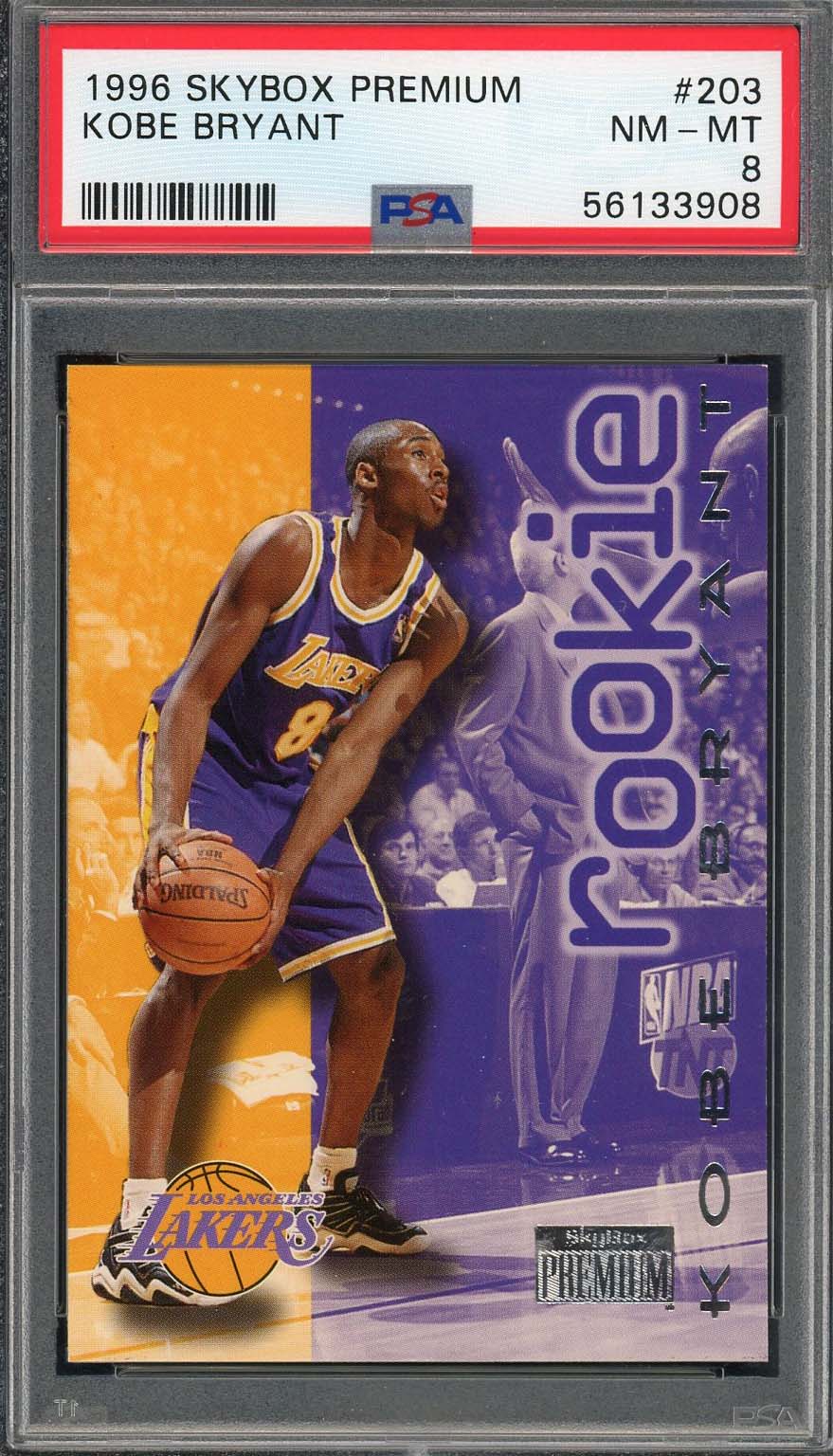 Kobe Bryant 1996 Skybox Premium Basketball Rookie Card #203 Graded PSA 8-Powers Sports Memorabilia