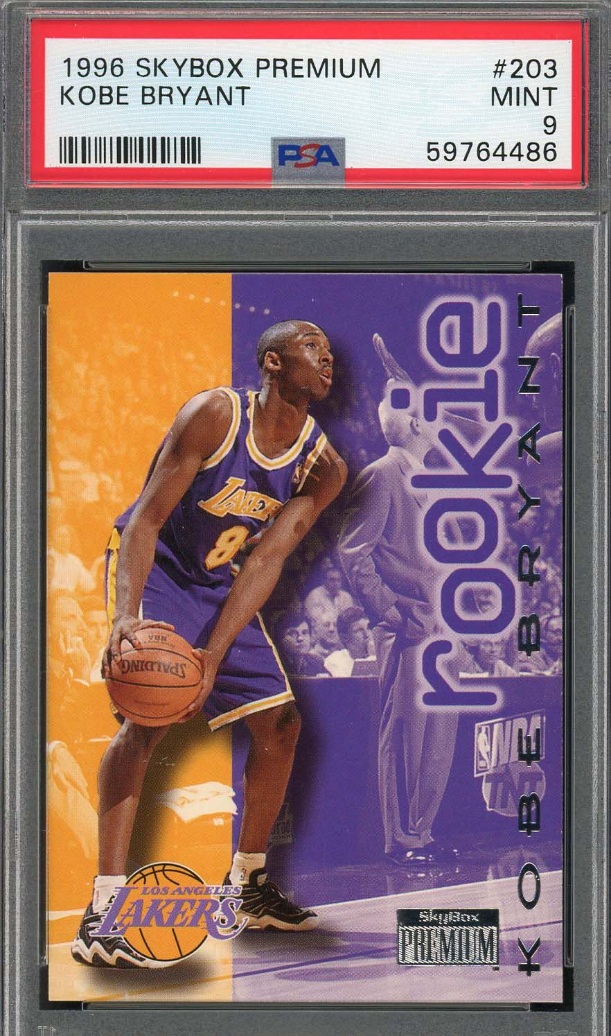 Kobe Bryant 1996 Skybox Premium Basketball Rookie Card #203 Graded PSA 9-Powers Sports Memorabilia