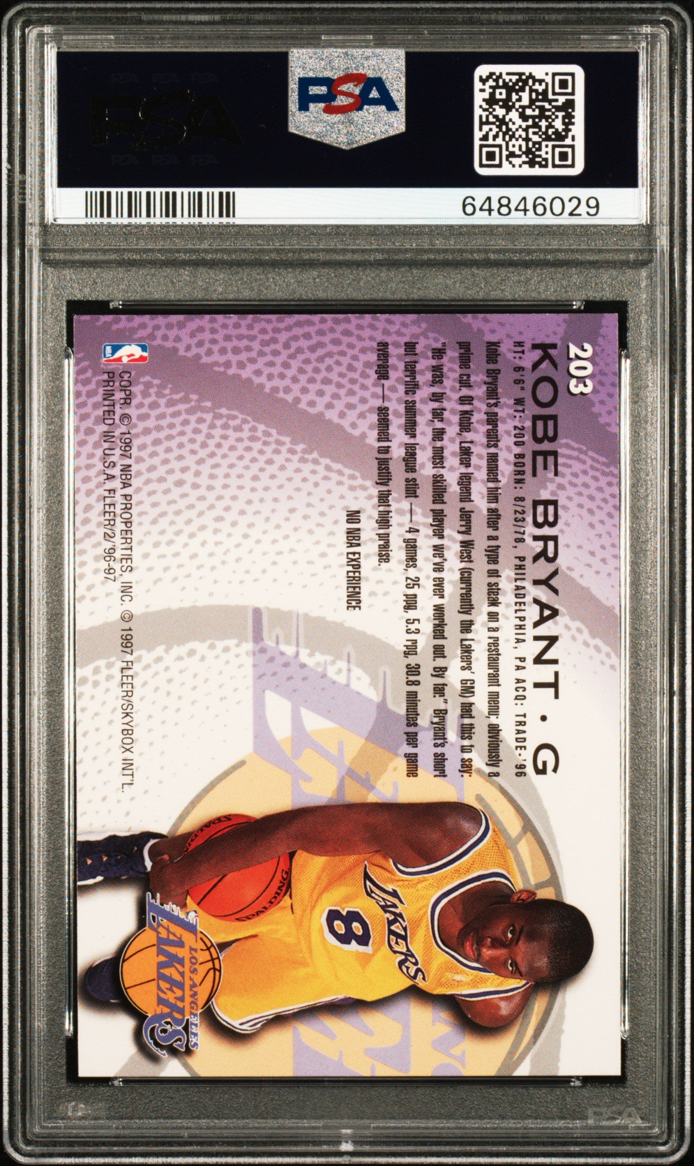 Kobe Bryant 1996 Fleer Basketball Rookie Card #203 Graded PSA 9-Powers Sports Memorabilia