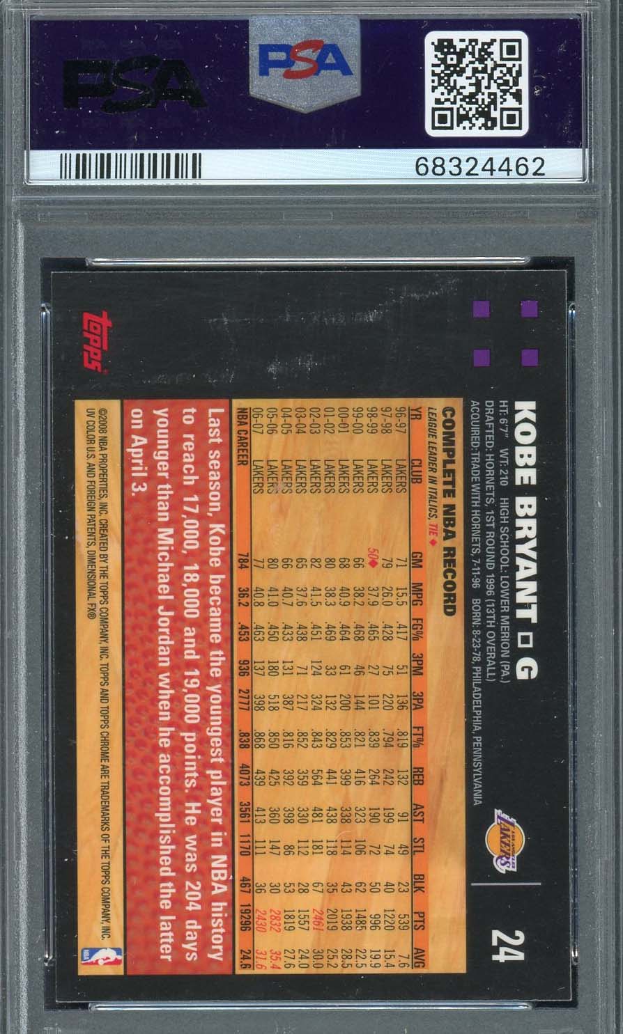 Kobe Bryant 2007 Topps Chrome Basketball Card #24 Graded PSA 8-Powers Sports Memorabilia