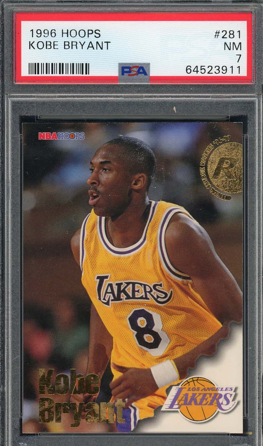 Kobe Bryant 1996 Hoops Basketball Rookie Card RC #281 Graded PSA 7-Powers Sports Memorabilia