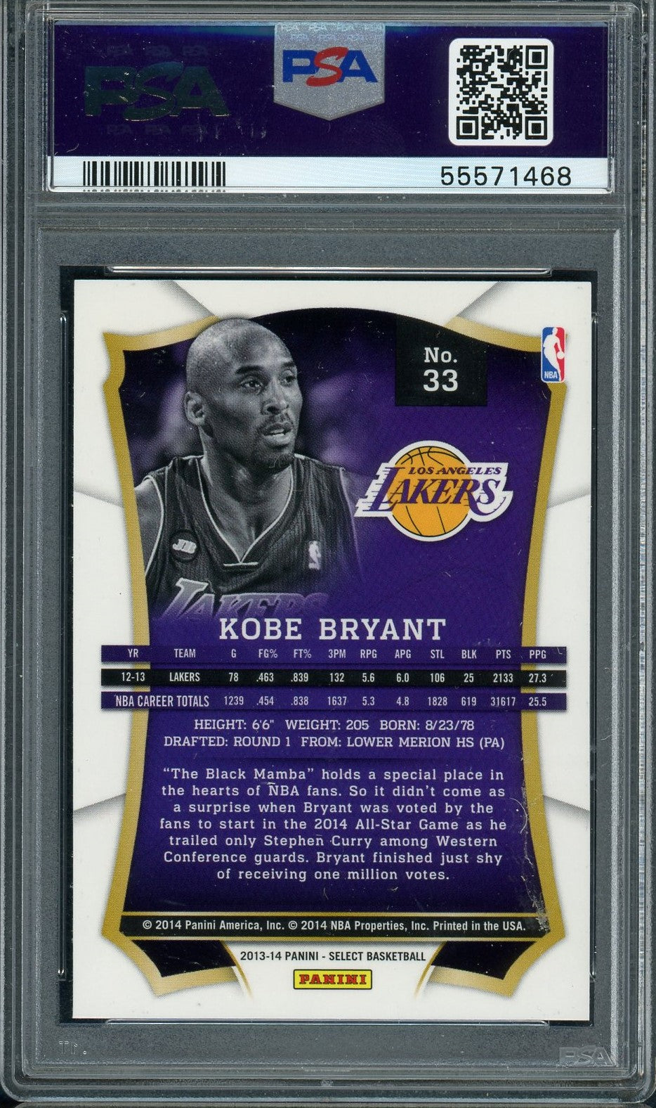 Kobe Bryant 2013 Panini Select Basketball Card #33 Graded PSA 9-Powers Sports Memorabilia