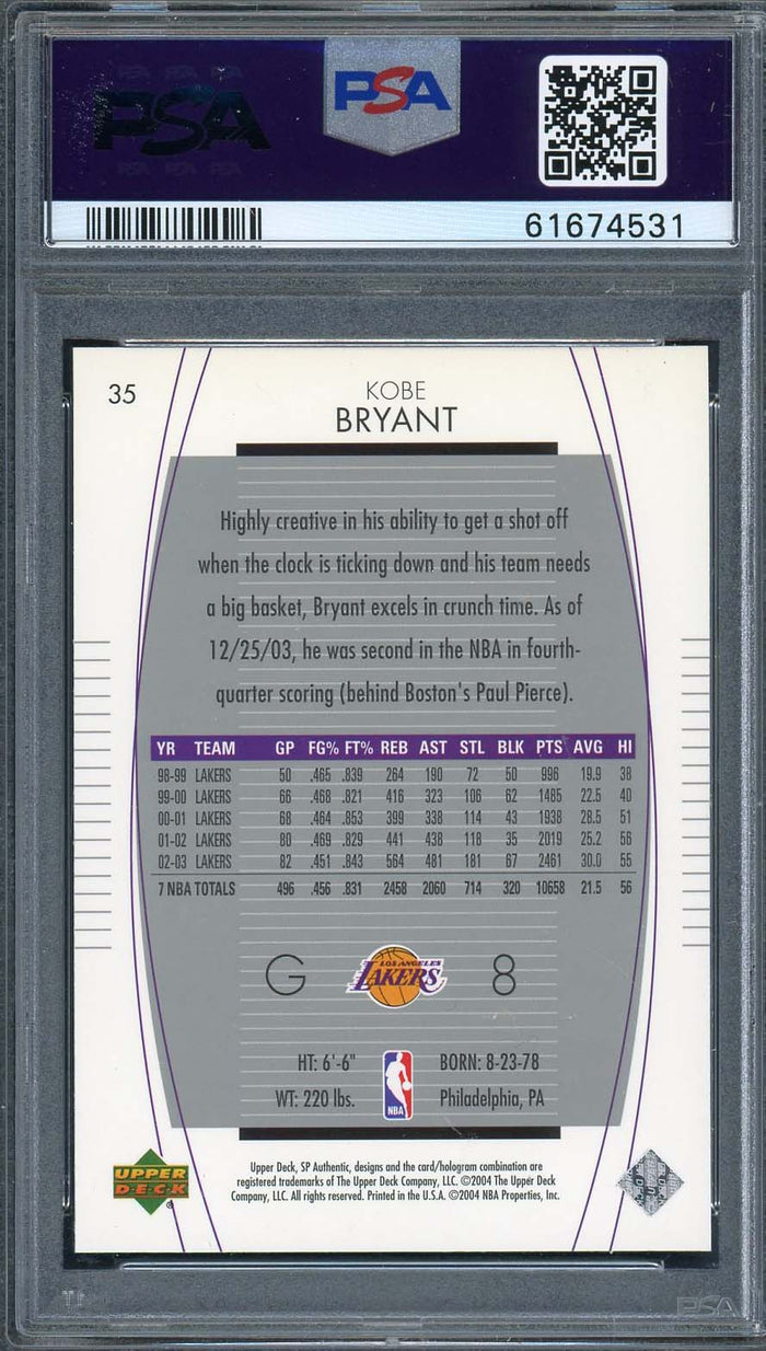 Kobe Bryant 2003 Upper Deck SP Authentic Basketball Card #35 Graded PSA 10-Powers Sports Memorabilia