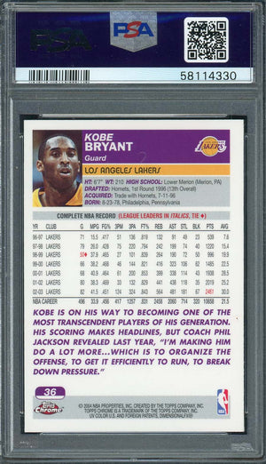 Kobe Bryant 2003 Topps Chrome Basketball Card #36 Graded PSA 9-Powers Sports Memorabilia