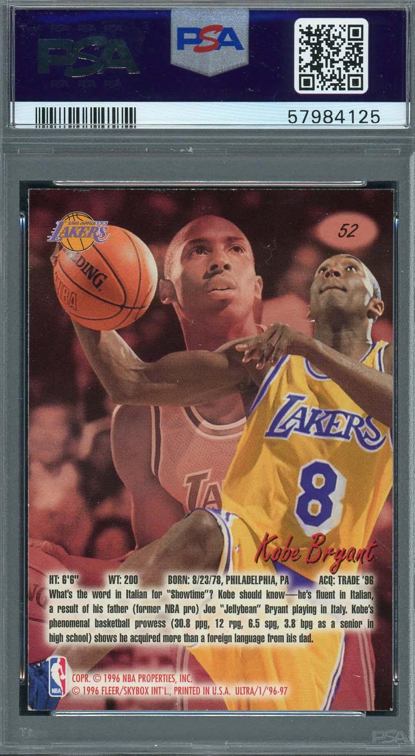 Kobe Bryant 1996 Fleer Ultra Basketball Rookie Card RC #52 Graded PSA 8-Powers Sports Memorabilia