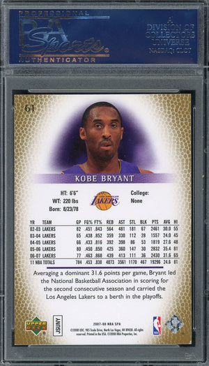 Kobe Bryant 2007 SP Authentic Upper Deck Basketball Card #61 Graded PSA 10 GEM MINT-Powers Sports Memorabilia