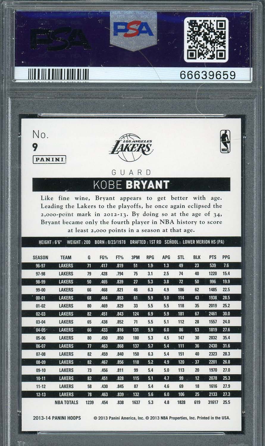 Kobe Bryant 2013 Panini Hoops Gold Basketball Card #9 Graded PSA 10-Powers Sports Memorabilia