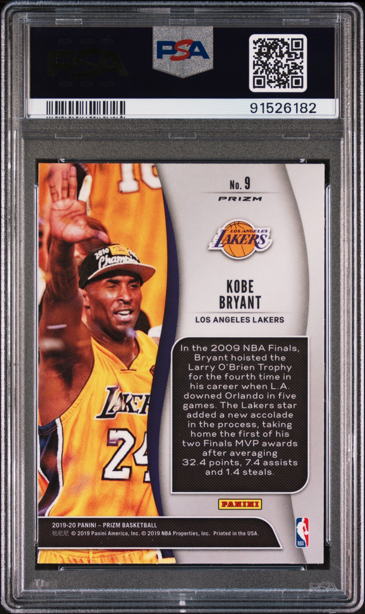 Kobe Bryant 2019 Panini Silver Prizm NBA Finalist Card #9 Graded PSA 10-Powers Sports Memorabilia