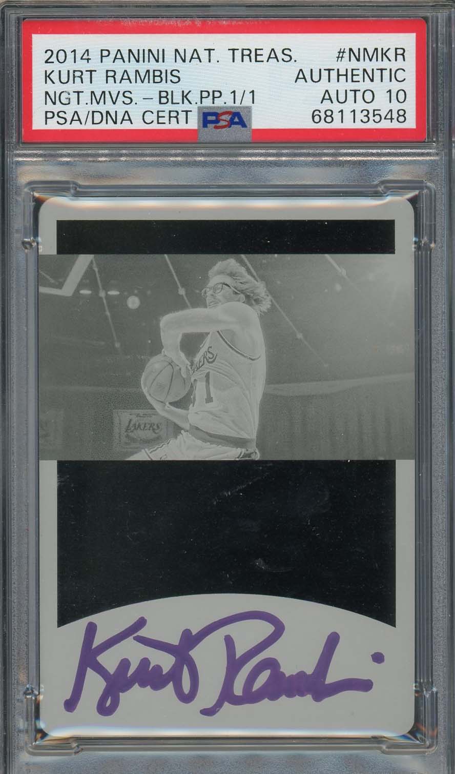 Kurt Rambis 2014 Panini National Treasures Signed Printing Card Auto PSA 10 1/1-Powers Sports Memorabilia