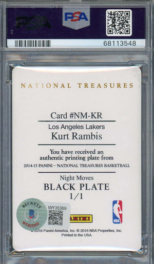 Kurt Rambis 2014 Panini National Treasures Signed Printing Card Auto PSA 10 1/1-Powers Sports Memorabilia