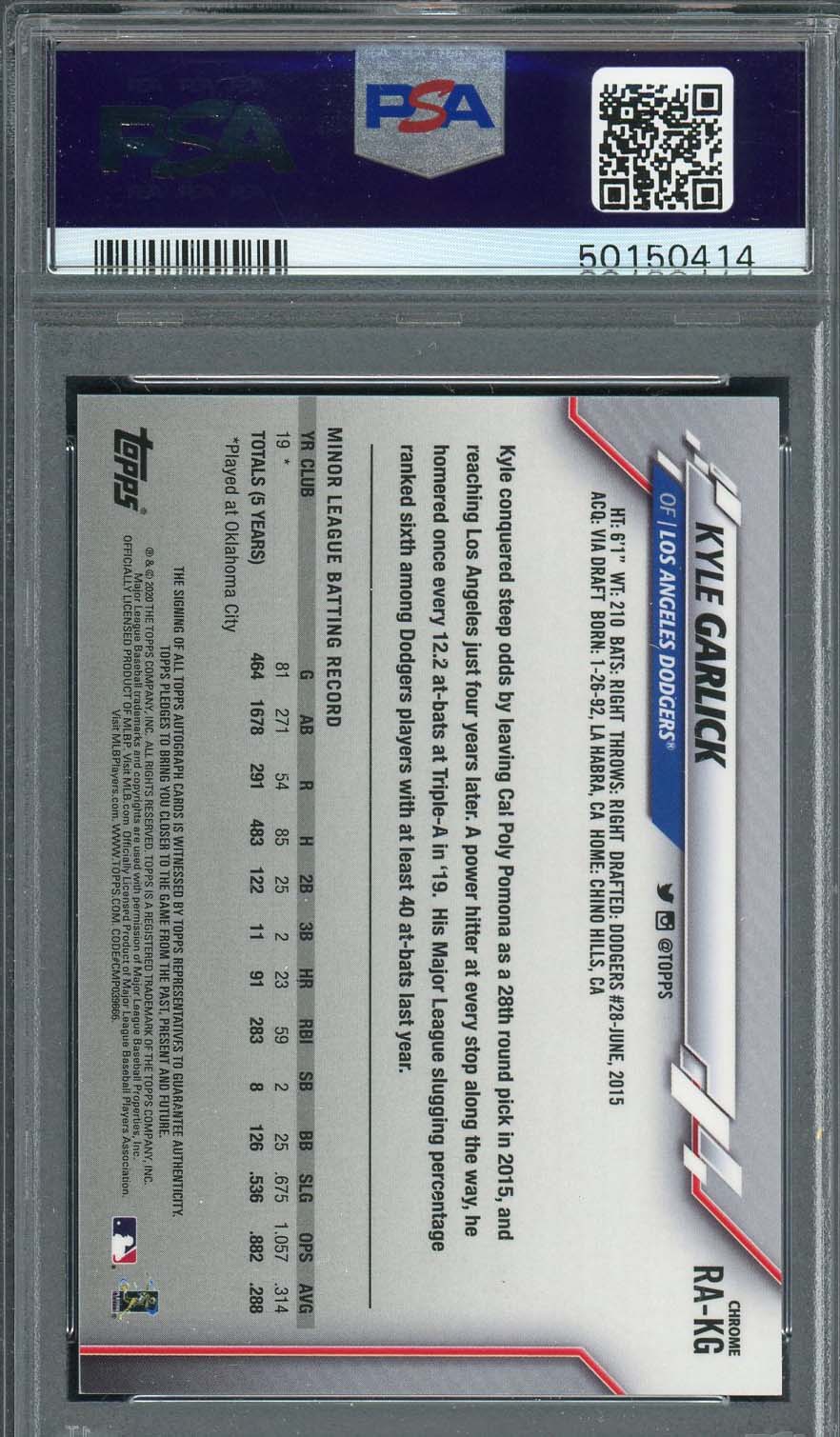 Kyle Garlick 2020 Topps Chrome Rookie Auto Baseball Card #RAKG PSA 9-Powers Sports Memorabilia