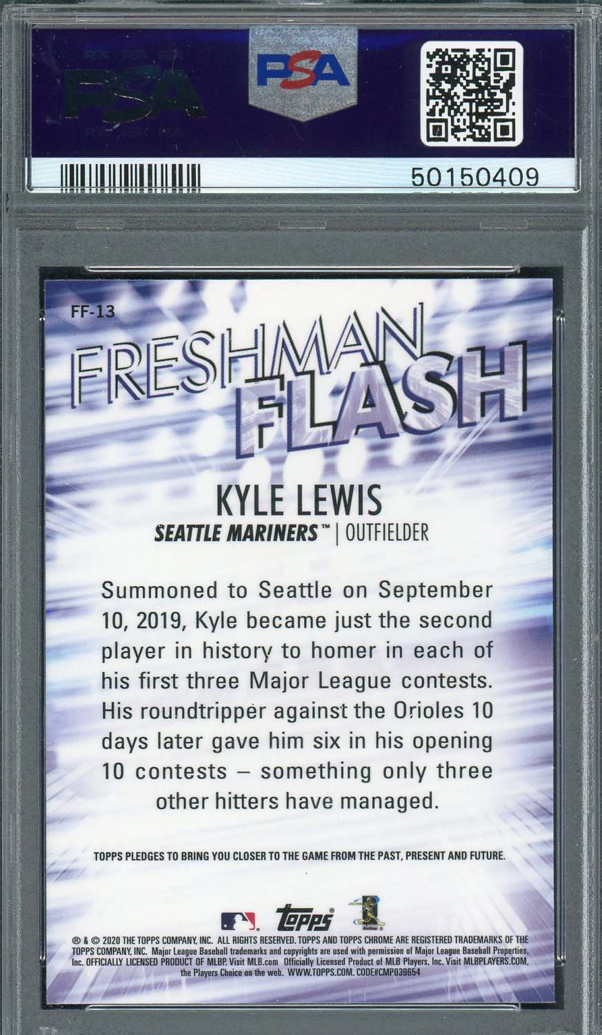 Kyle Lewis 2020 Topps Chrome Freshman Flash Rookie Card RC #FF13 PSA 9-Powers Sports Memorabilia