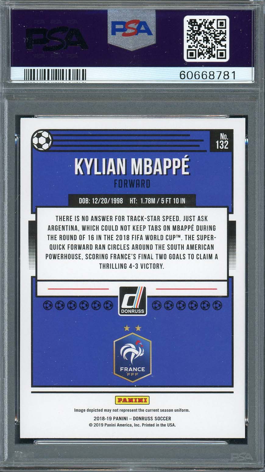 Kylian Mbappe 2018 Panini Donruss Soccer Rookie Card RC Card #132 Graded PSA 10-Powers Sports Memorabilia