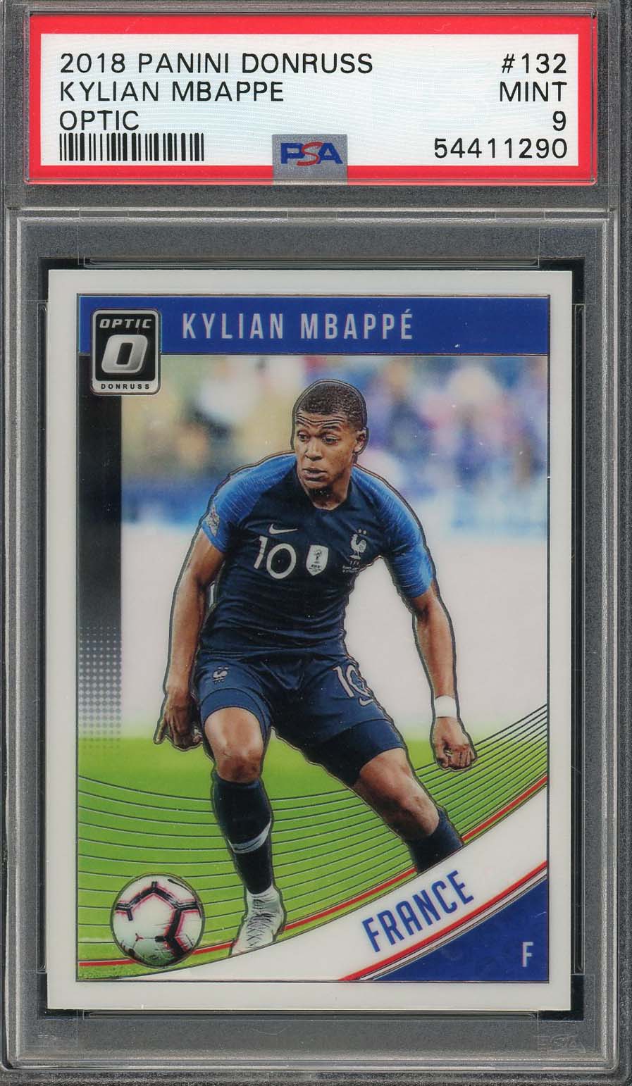 Kylian Mbappe 2018 Panini Donruss Optic Soccer Card #132 Graded PSA 9-Powers Sports Memorabilia