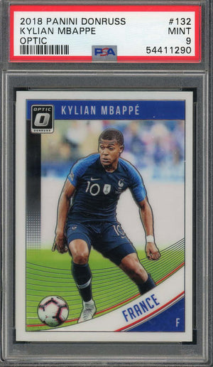 Kylian Mbappe 2018 Panini Donruss Optic Soccer Card #132 Graded PSA 9-Powers Sports Memorabilia