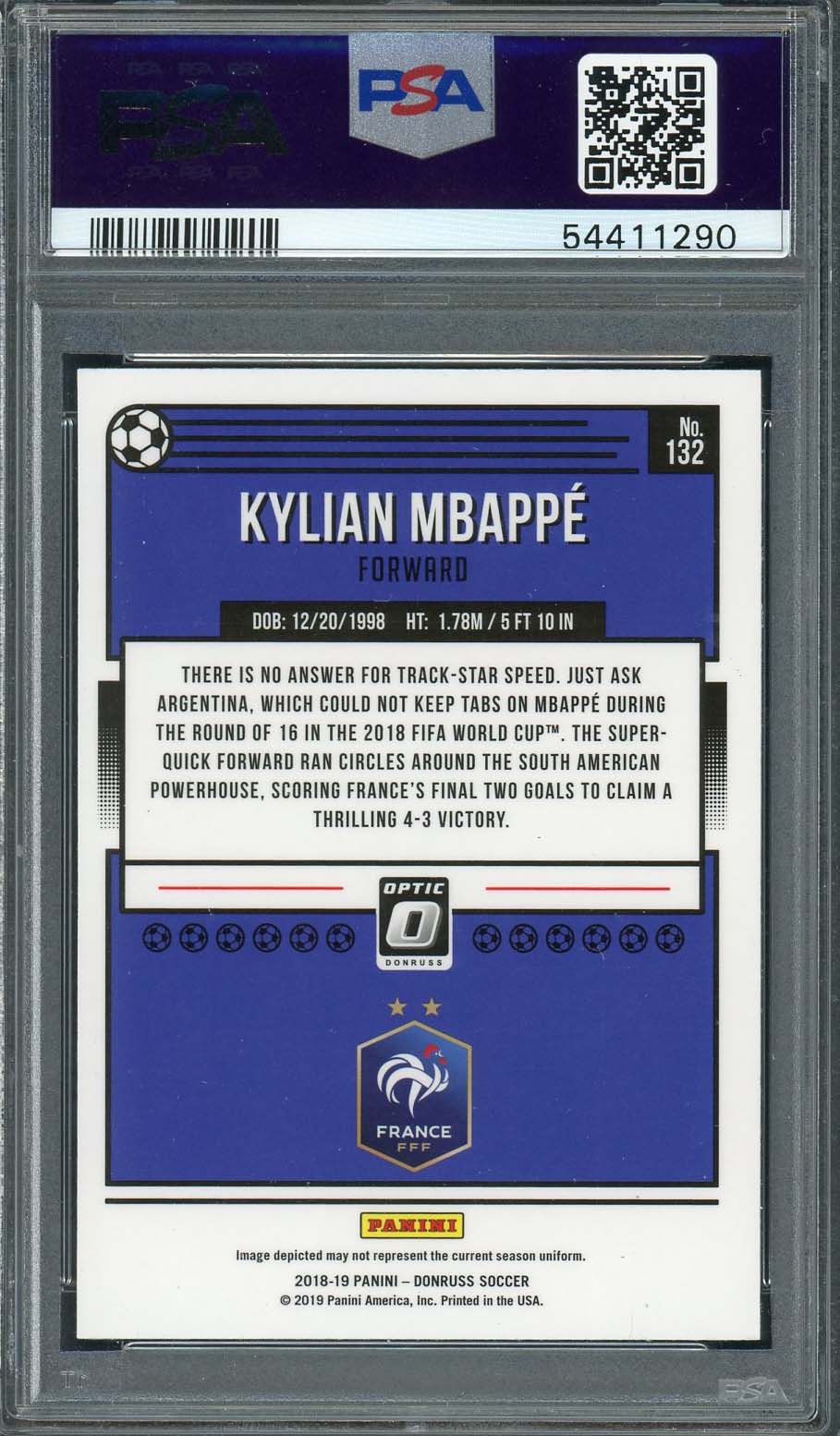 Kylian Mbappe 2018 Panini Donruss Optic Soccer Card #132 Graded PSA 9-Powers Sports Memorabilia