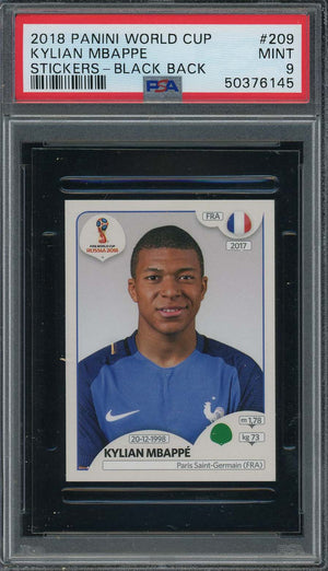 Kylian Mbappe 2018 Panini World Cup Rookie Stickers Black Back Card #209 PSA 9-Powers Sports Memorabilia