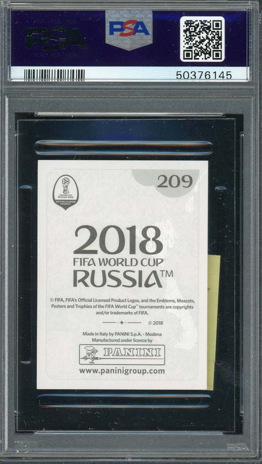 Kylian Mbappe 2018 Panini World Cup Rookie Stickers Black Back Card #209 PSA 9-Powers Sports Memorabilia