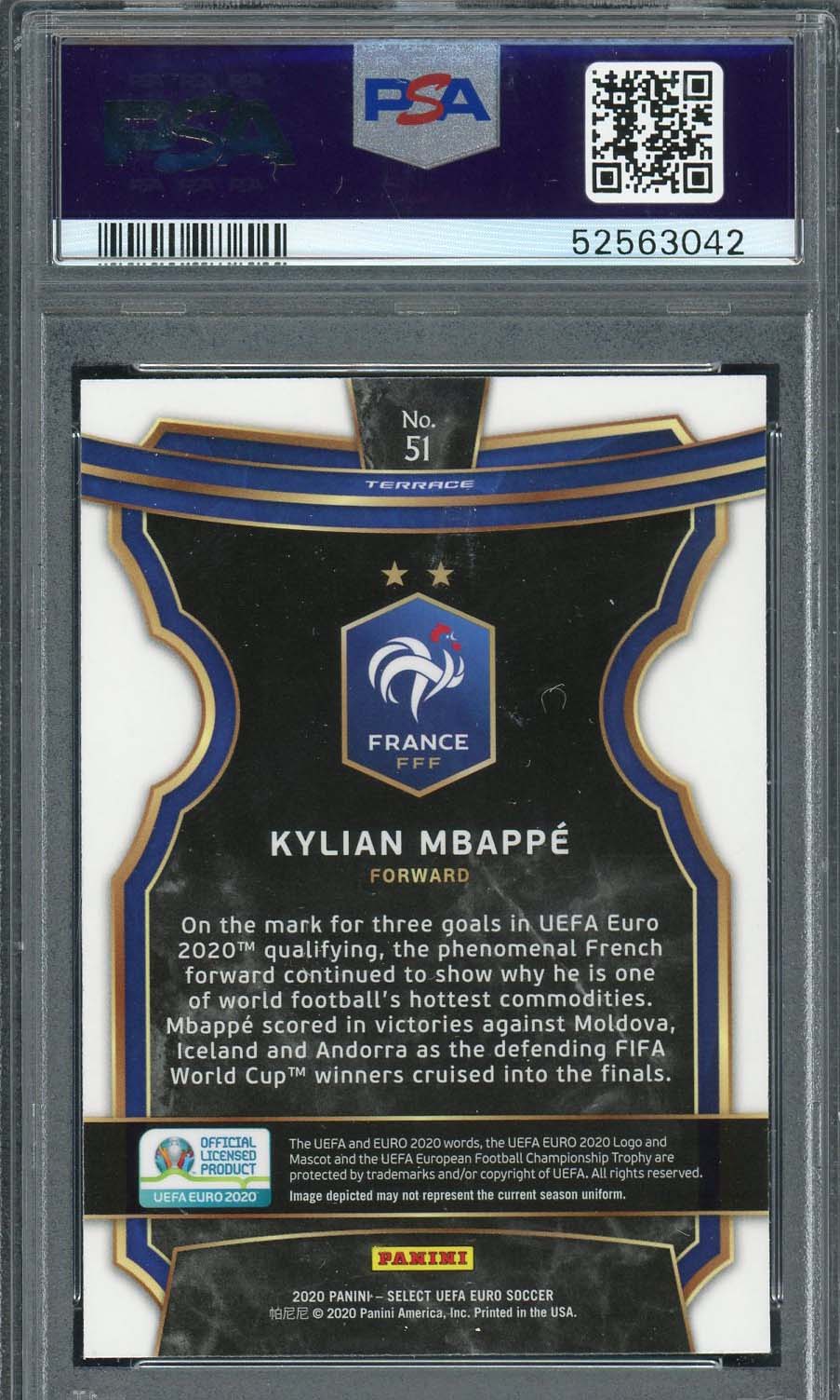 Kylian Mbappe 2020 Panini Select UEFA Euro Soccer Card #51 Graded PSA 10-Powers Sports Memorabilia