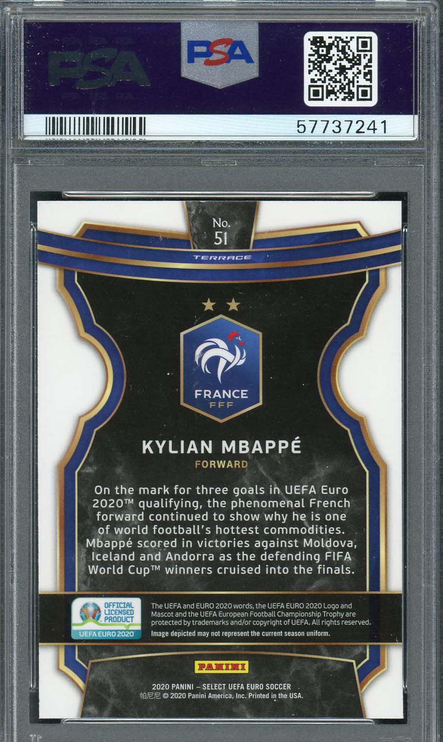 Kylian Mbappe 2020 Panini Select UEFA Euro Soccer Card #51 Graded PSA 9-Powers Sports Memorabilia