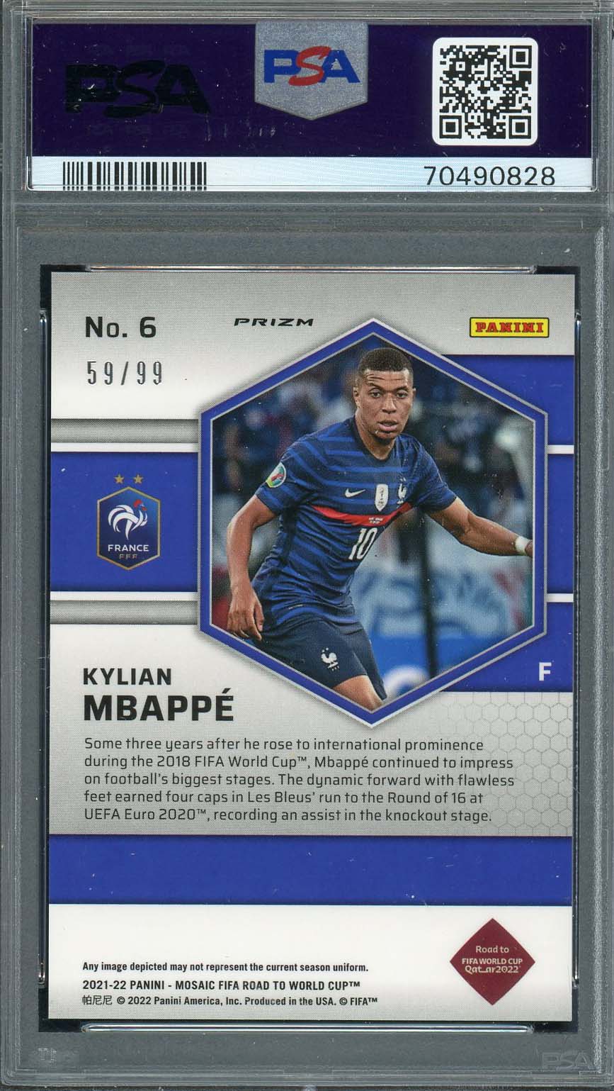 Kylian Mbappe 2021-22 Panini Blue Mosaic Qatar World Cup Card #6 PSA 8 59/99-Powers Sports Memorabilia