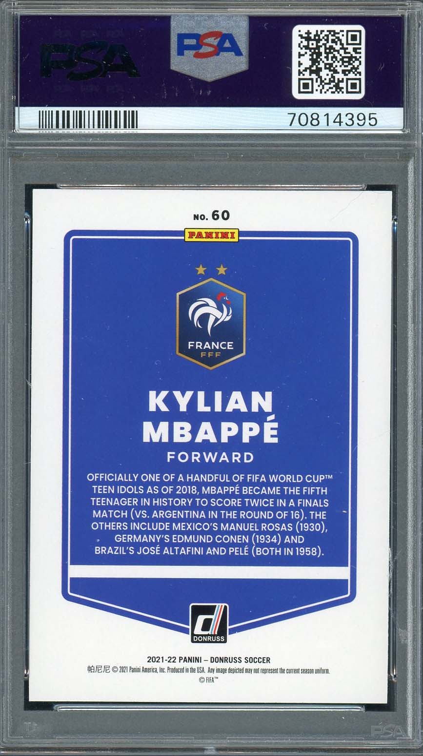 Kylian Mbappe 2021-22 Panini Donruss Qatar World Cup Card #60 Graded PSA 10-Powers Sports Memorabilia
