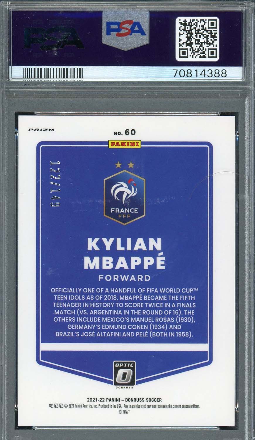 Kylian Mbappe 2021-22 Panini Donruss Optic Red World Cup Card #60 PSA 9 122/149-Powers Sports Memorabilia