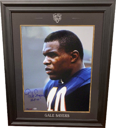 Gale Sayers Autographed Chicago Bears 16 x 20 Photograph HOF 77 Custom Laser Logo Framing-Powers Sports Memorabilia