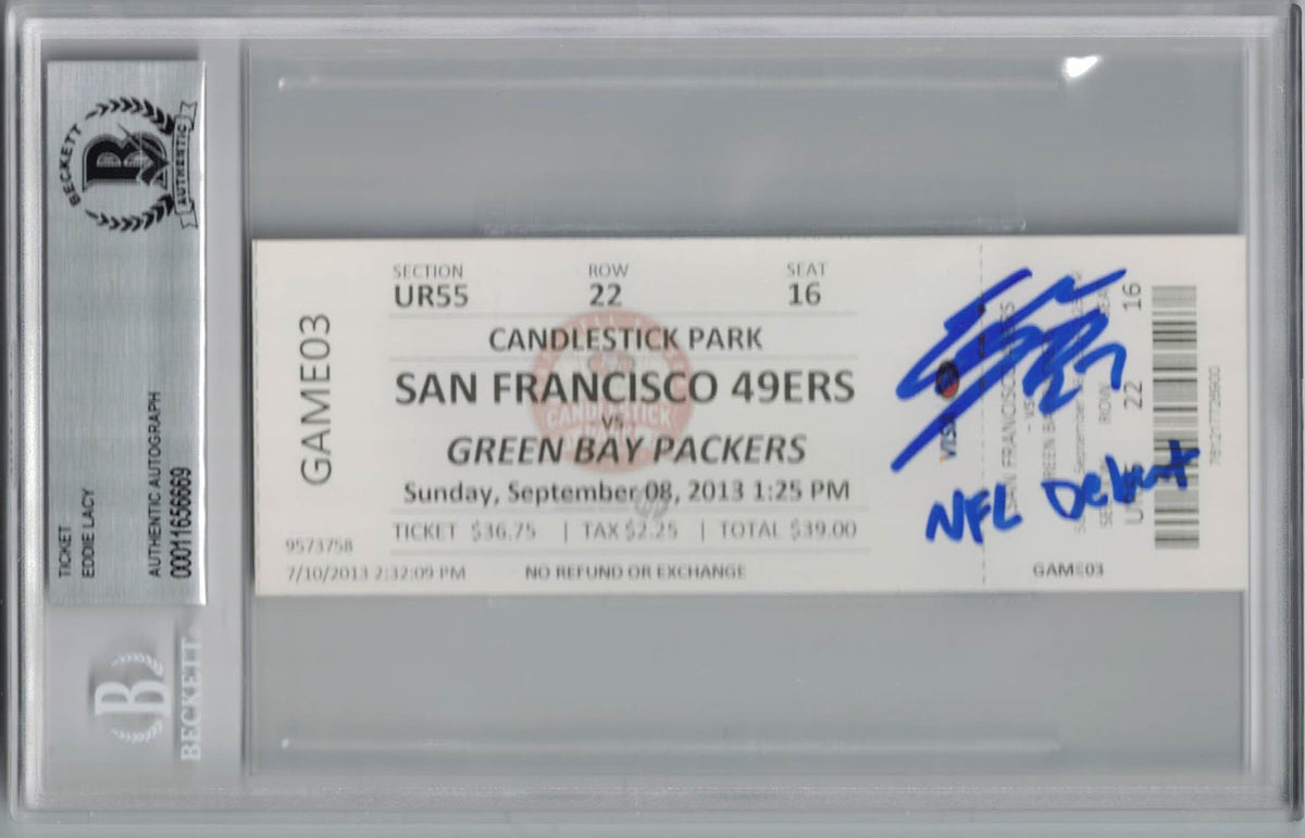 Eddie Lacy Green Bay Packers Signed Card - Ticket NFL Debut BAS Slab Beckett-Powers Sports Memorabilia