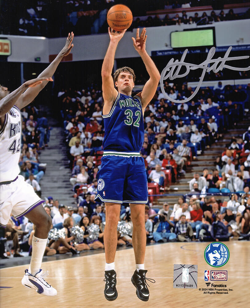 Christian Laettner Autographed Minnesota Timberwolves Blue Jersey Shooting 8x10 Photo-Powers Sports Memorabilia