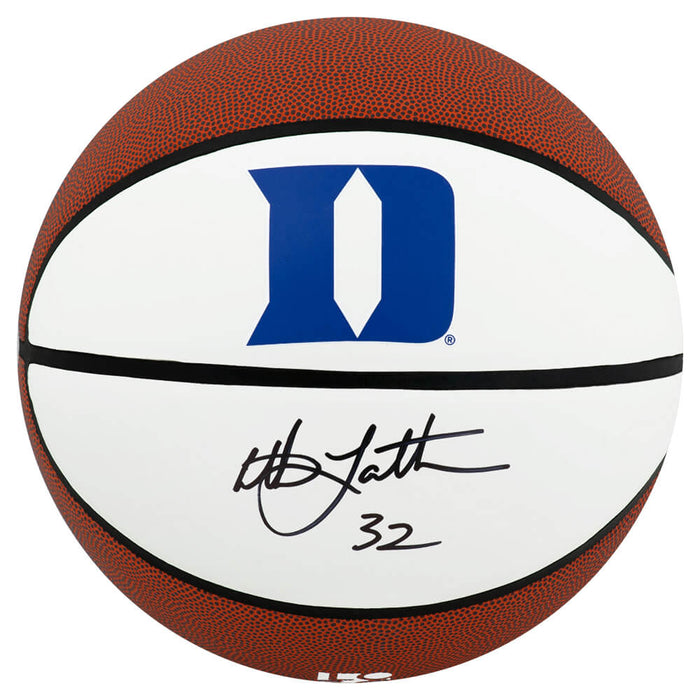 Christian Laettner Autographed Duke Blue Devils Logo Brands White Logo Basketball-Powers Sports Memorabilia