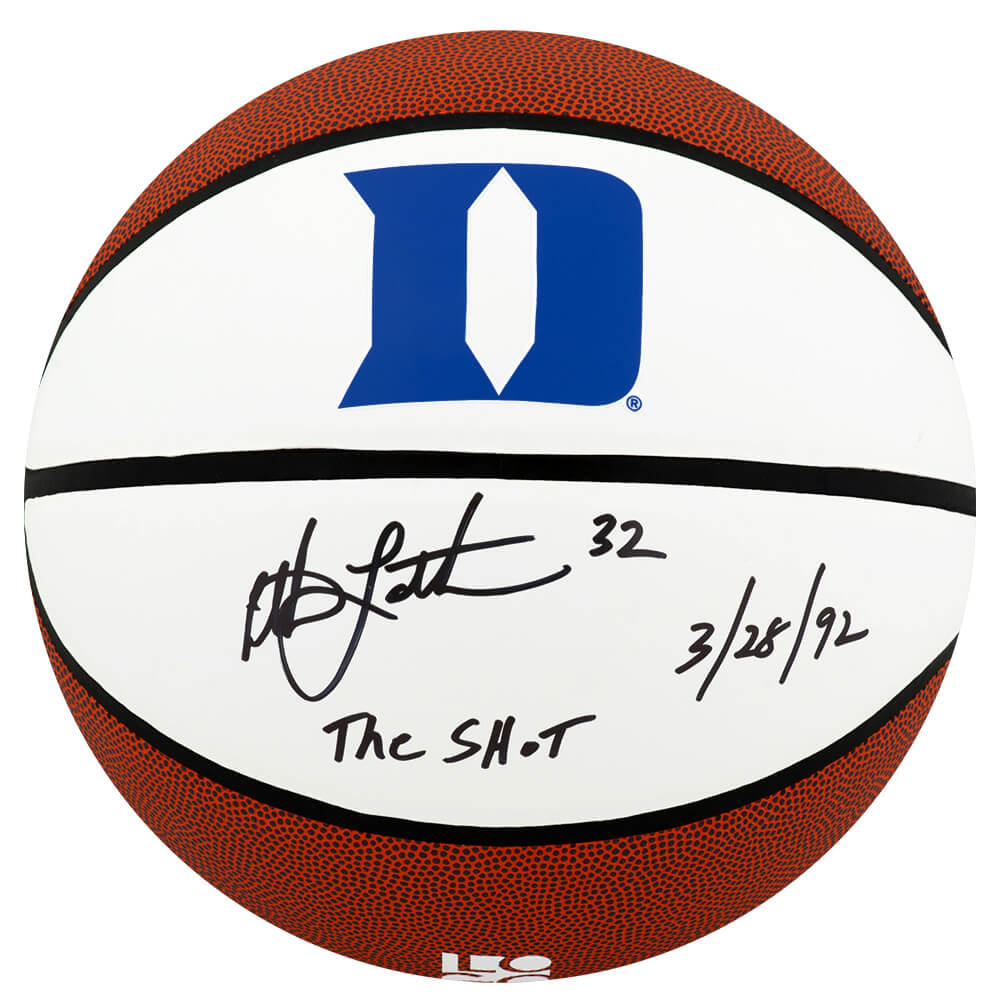 Christian Laettner Autographed Duke Blue Devils Logo Brands White Logo Basketball with The Shot 3-28-92-Powers Sports Memorabilia