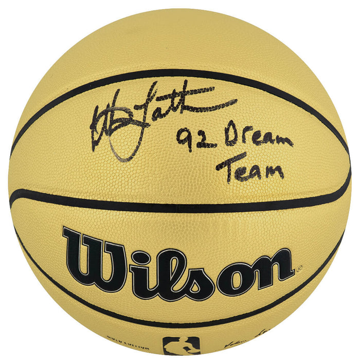 Christian Laettner Autographed Wilson Gold Full Size NBA Basketball with 1992 Dream Team-Powers Sports Memorabilia