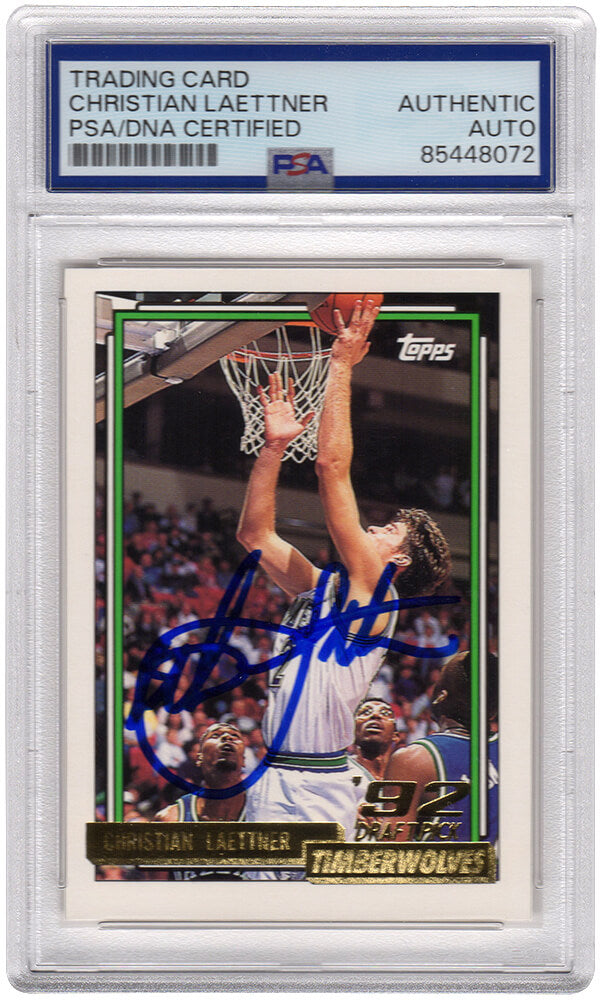 Christian Laettner Autographed Timberwolves 1992-93 Topps GOLD Rookie Basketball Card #334 - (PSA Encapsulated)-Powers Sports Memorabilia
