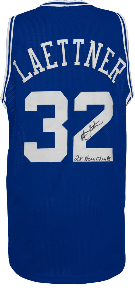 Christian Laettner Autographed Blue Custom College Basketball Jersey with 2x NCAA Champs-Powers Sports Memorabilia
