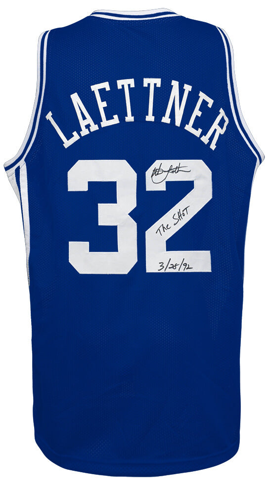 Christian Laettner Autographed Blue Custom College Basketball Jersey with The Shot 3-28-92-Powers Sports Memorabilia
