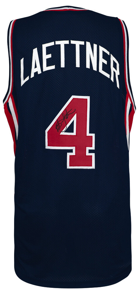 Christian Laettner Autographed USA Navy Custom Basketball Jersey-Powers Sports Memorabilia